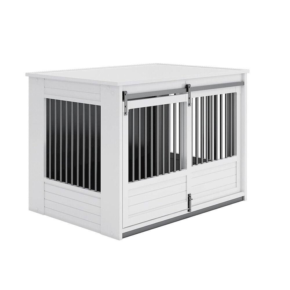 Alt View 1. New Age Pet - ECOFLEX Barn Door Dog Crate End Table - Antique White X-Large.