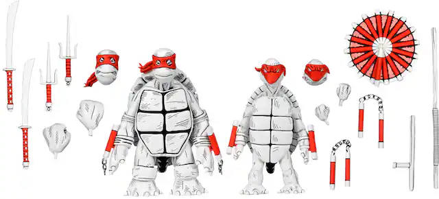 Front. NECA - Teenage Mutant Ninja Turtles (Mirage Comics) 7" Scale Action Figure - Black and White First Turtles.