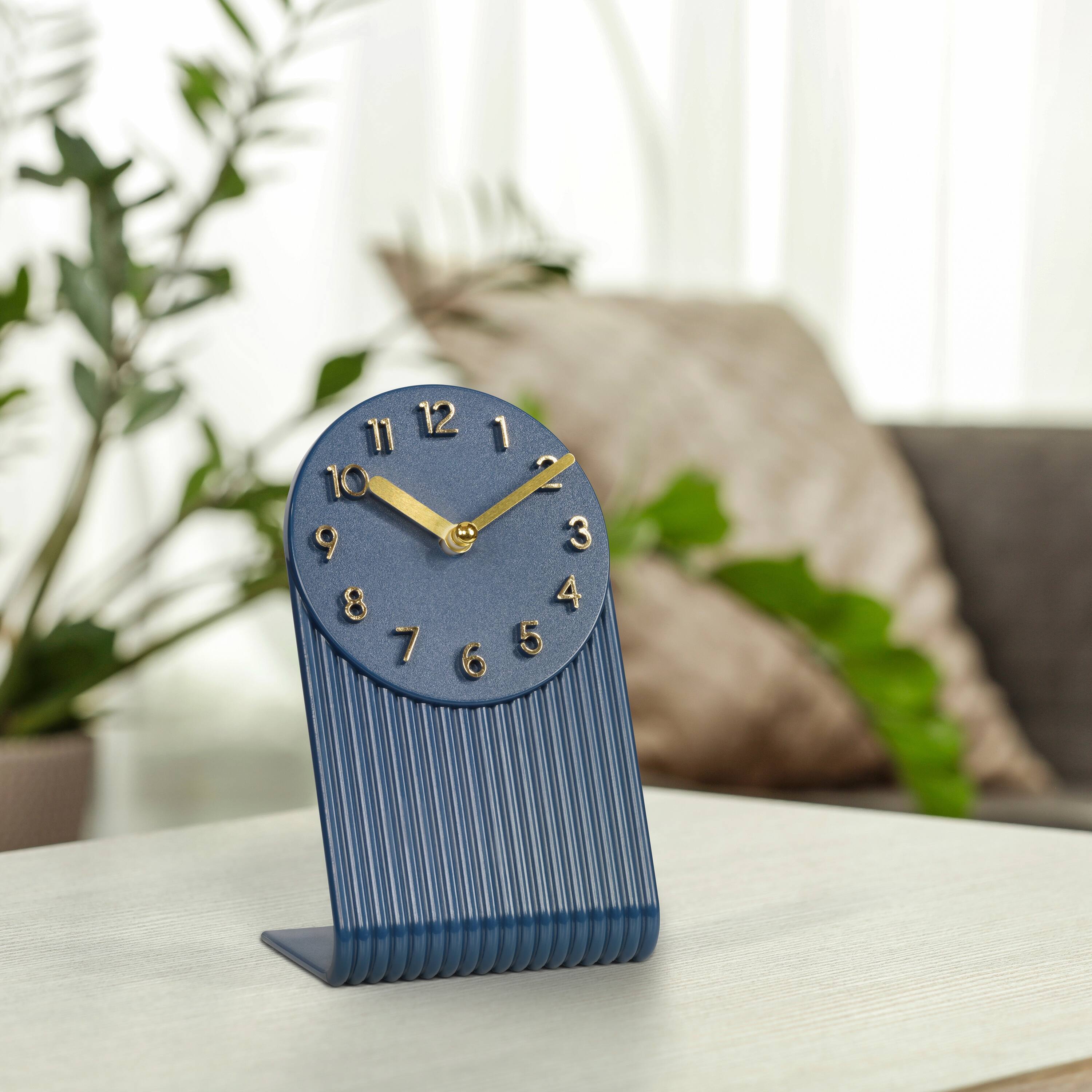 Alt View 3. La Crosse Clock Co. - Grooves Quartz Analog Table Clock, Navy Blue - Blue.