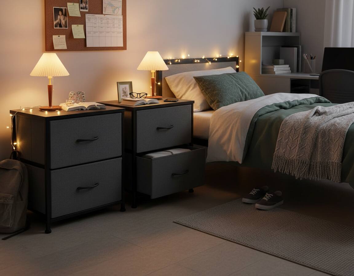 Angle. AOITUN - Nightstand Set with 2 Storage Drawers, Perfect for Dorm Rooms - Gray.