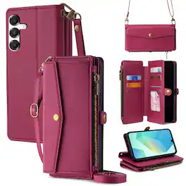 Dteck - Crossbody Wallet Case for Samsung Galaxy A16 5G with Zipper Purse, Shockproof Protective Cover with Kickstand - Red