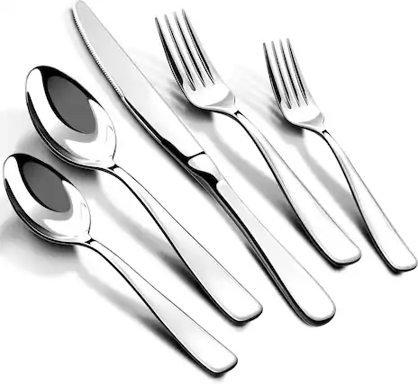 Front. Dazzed Corner - Silverware Set for 8, 40 Piece Stainless Steel Flatware Utensils Cutlery Set - Silver.