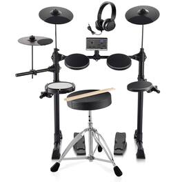 Glintex - Electric Drum Set Electronic Drum Kit 150 Sounds Beginner Practice Set for Adults Teens with Realistic Drum Pads - Black