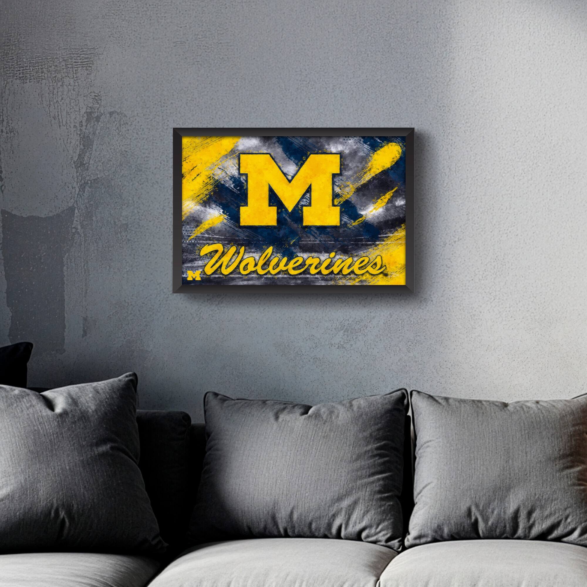 Alt View 1. Sporticulture - Michigan Wolverines 14" x 20" Brush Stroke Logo Framed Art Print - Multicolor.