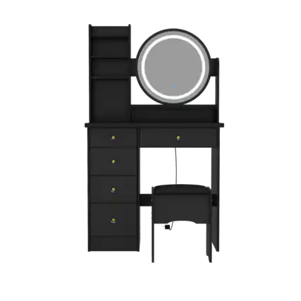 Front. Famapy - Multi-Color LED Vanity Table Set Ultimate Makeup Solution with Smart Storage Dressers - Black.