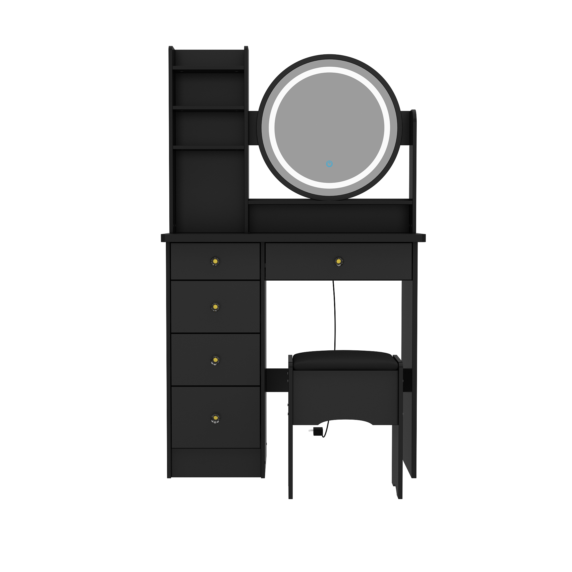 Famapy - Multi-Color LED Vanity Table Set Ultimate Makeup Solution with Smart Storage Dressers - Black