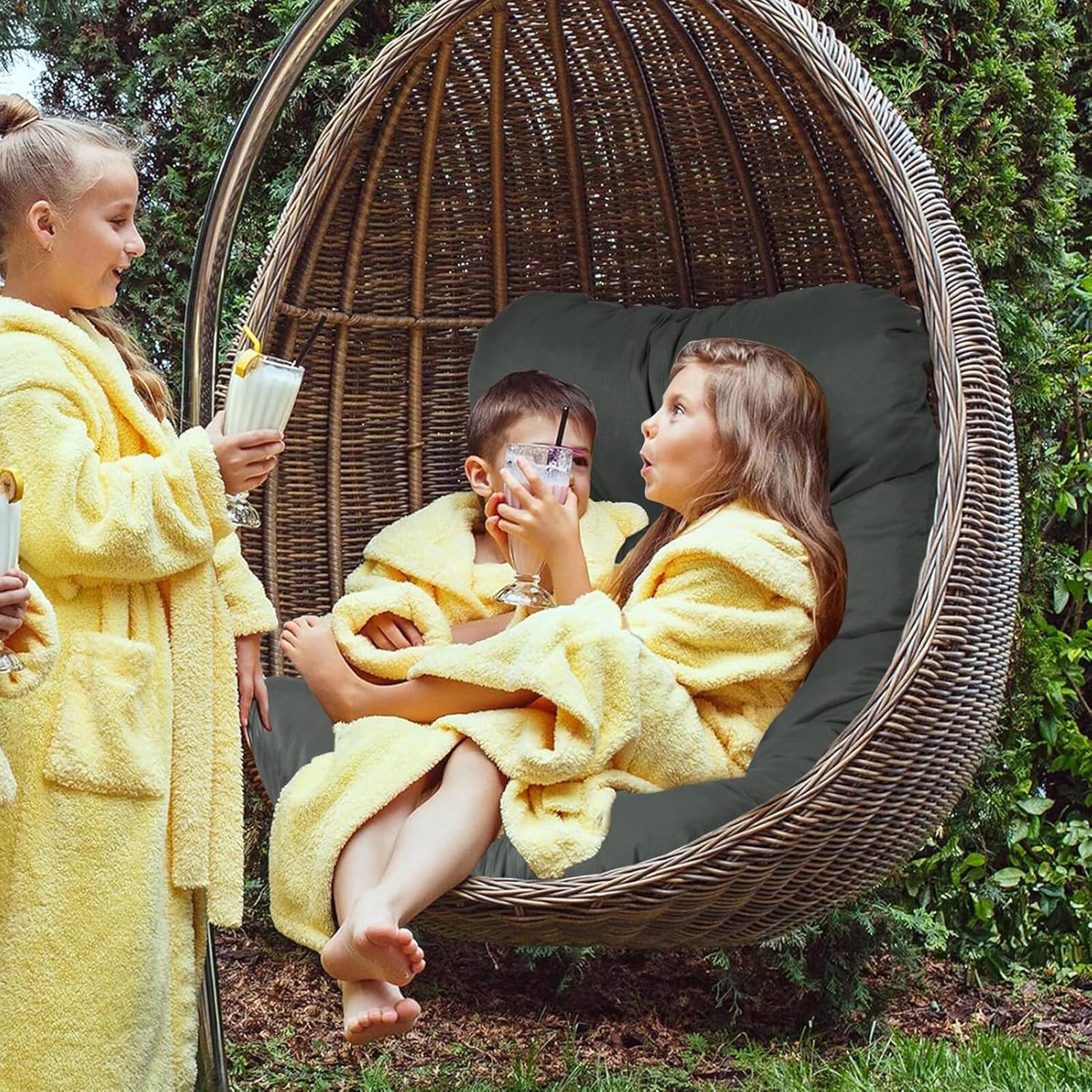 Alt View 5. Chateau Abodes - Outdoor Egg Chair Cushion, 7.9in Thick Waterproof Replacement for Hammock & Swing Chairs, Patio & Porch - Dark Gray.