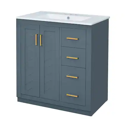 Front. Boyel Living - 30 Inch Bathroom Vanity Blue with Ceramic Sink Solid Wood Frame 3 Drawers - Blue.