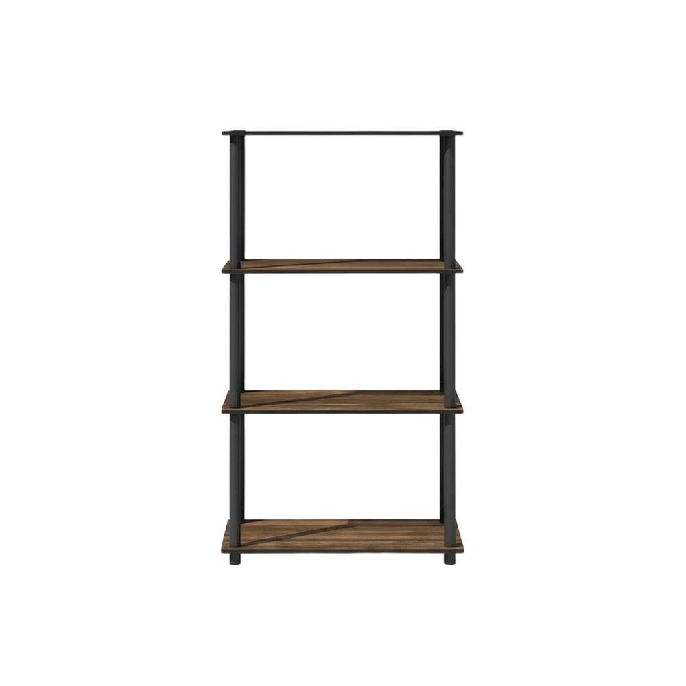 Back. FurniFact - Wood bookcase with open shelving for living room organization - Columbia Walnut/Black.