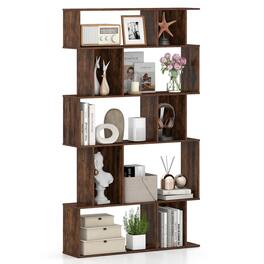 Costway - 1 PCS 5-Tier Geometric Bookshelf with Open Shelves & Closed-back Cubes for Living Room - Rustic Brown