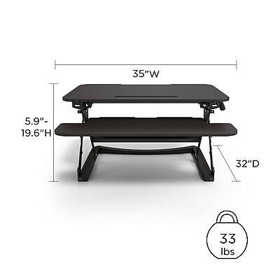 35"W x 5.9"-19.6"H x 32"D, 33 lbs