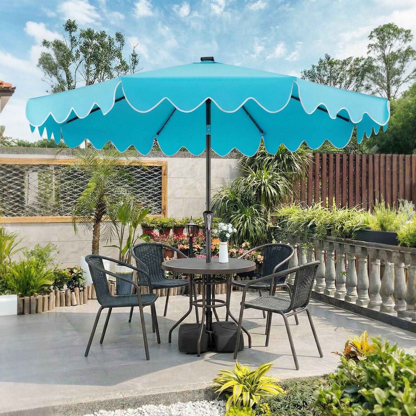 Alt View 3. Gymax - Gymax 9 FT Outdoor Patio Umbrella w/32 Solar LED Lights & Weighted Base Sandbags Turquoise - Green.