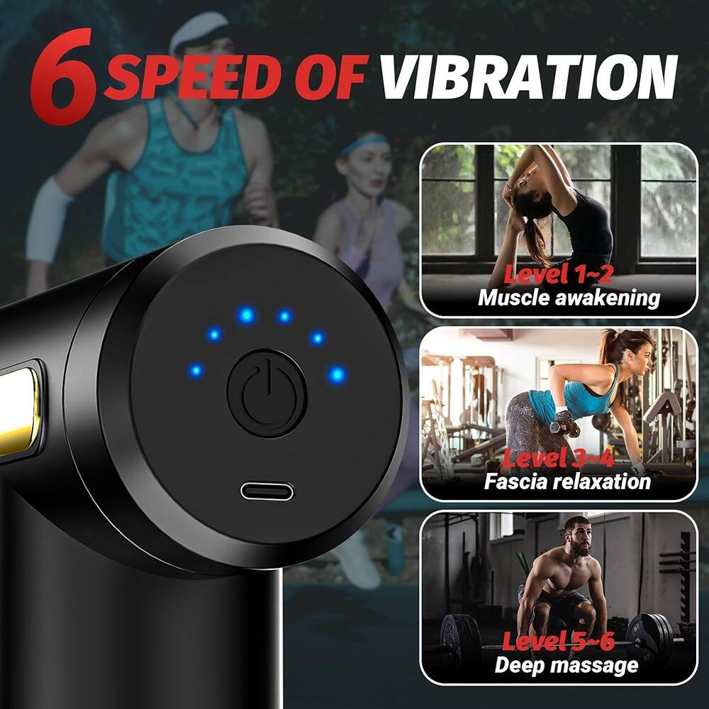 6 SPEED OF VIBRATION

Level 1~2: Muscle awakening  
Level 3~4: Fascia relaxation  
Level 5~6: Deep massage