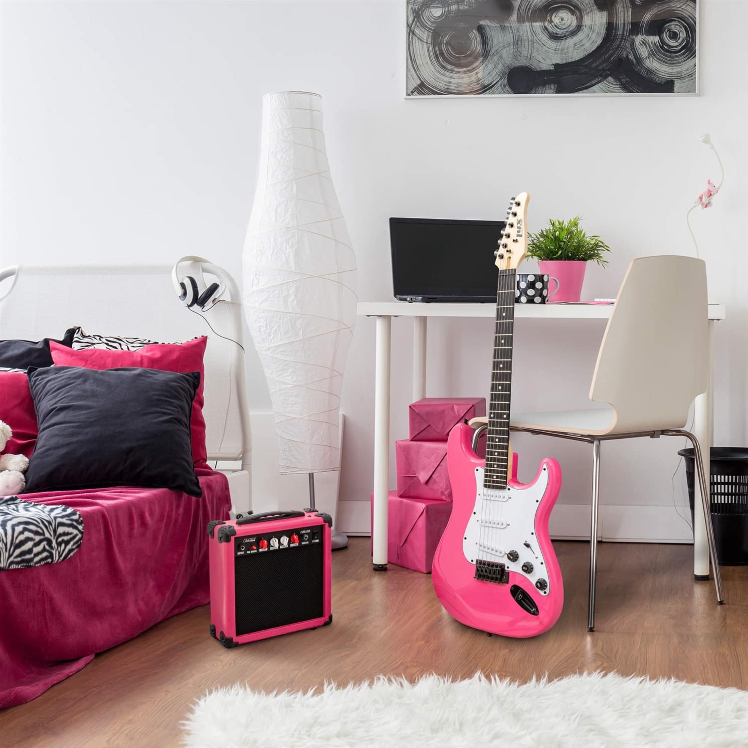 Alt View 6. Lyxpro - Electric Guitar Kit, 39” Electric Guitar with Amp & Electric Guitar Accessories - Pink.