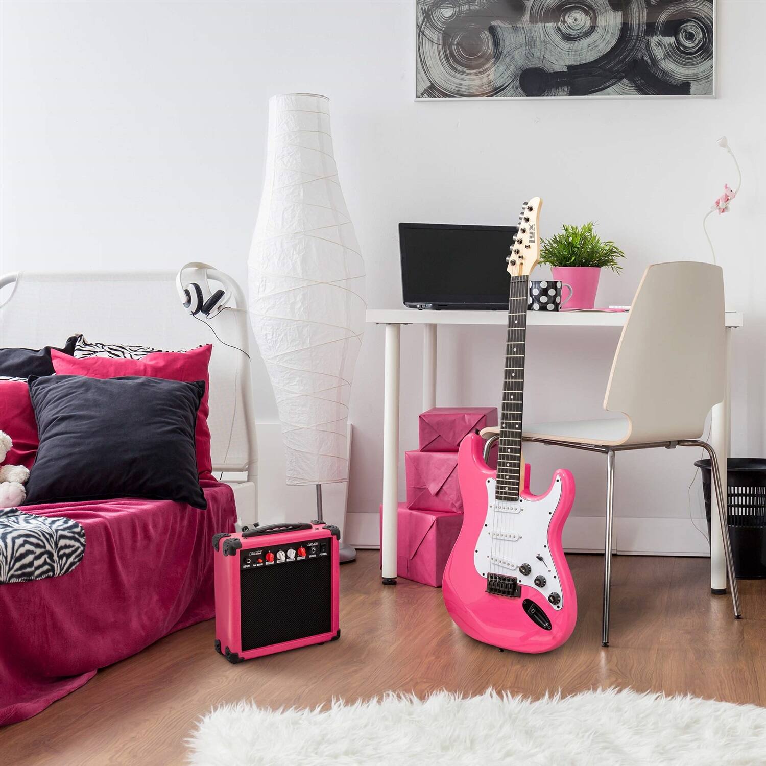Alt View 6. Lyxpro - Electric Guitar Kit, 39” Electric Guitar with Amp & Electric Guitar Accessories - Pink.