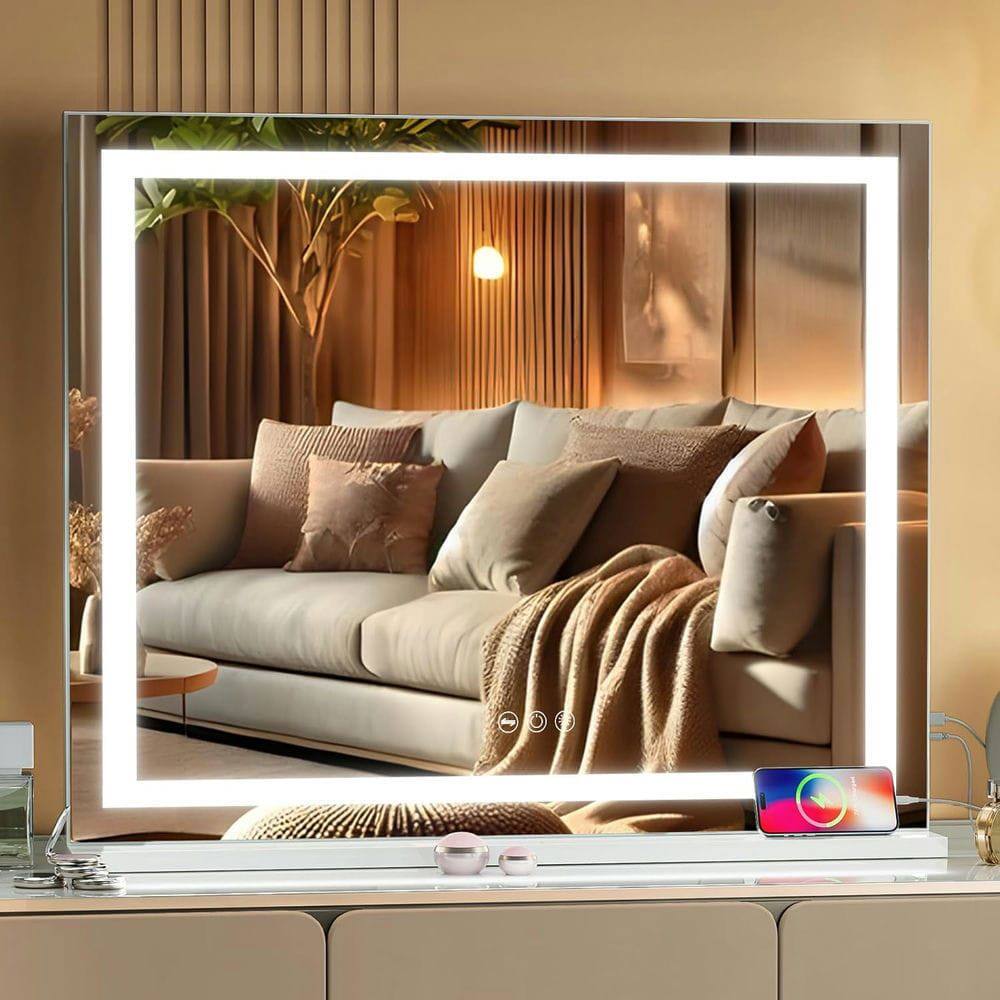 Alt View 5. Kadyn - 31.5"x22.8" Lighted Mirror with Crystal Strip, 3 Color Modes, 10X Magnification & Smart Touch Control, White+Silver.