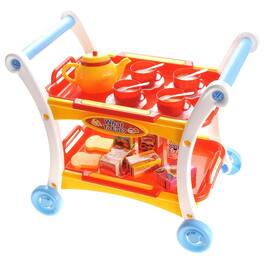 JuzToys - Play Food Sets for Kids Kitchen, Tea Party Trolley Cart Tea Pots and Cups Accessories Pretend Play for Toddlers 3-5 - Multi
