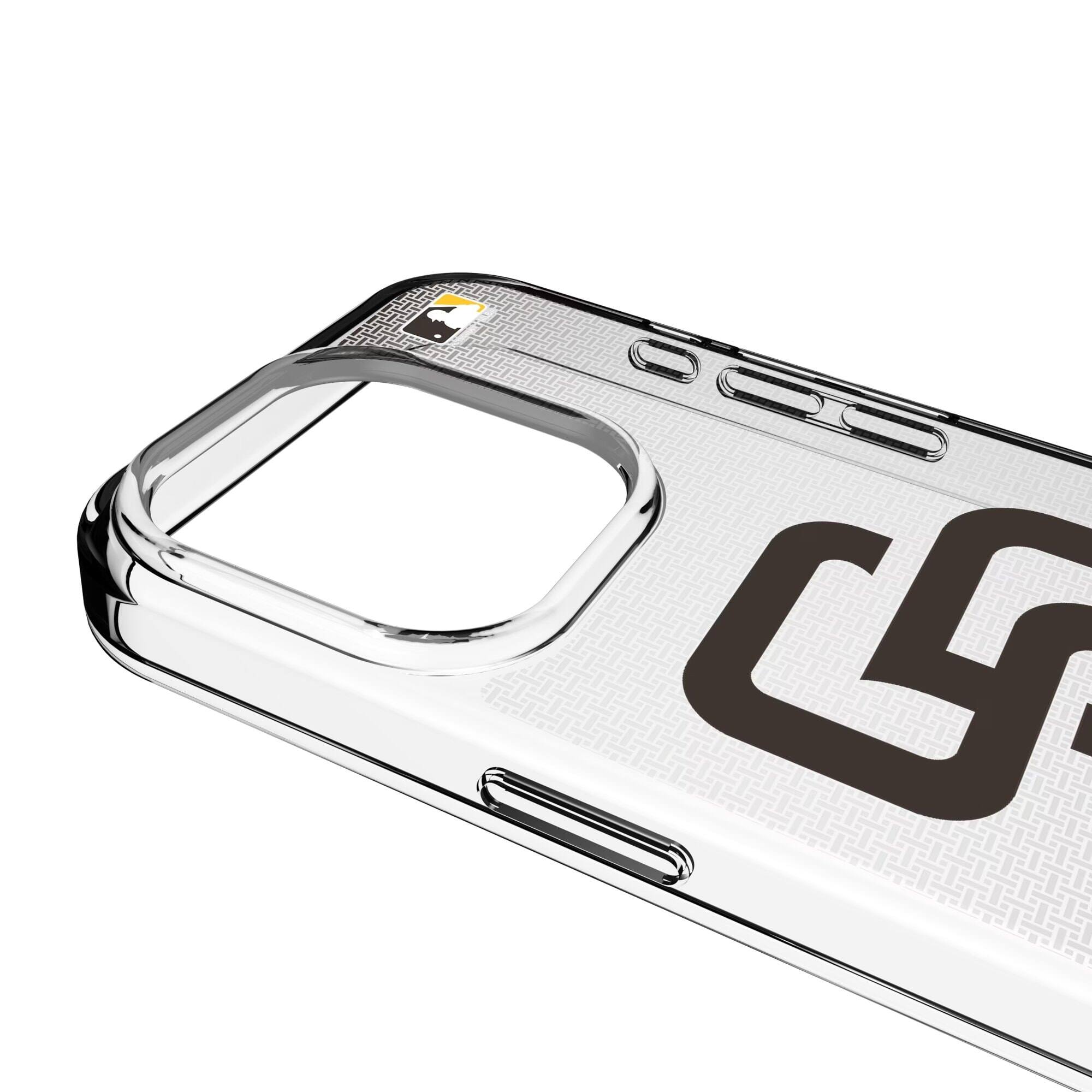 Alt View 2. Keyscaper - San Diego Padres Linen Logo iPhone Clear Case - 13 Pro Max - Multicolor.