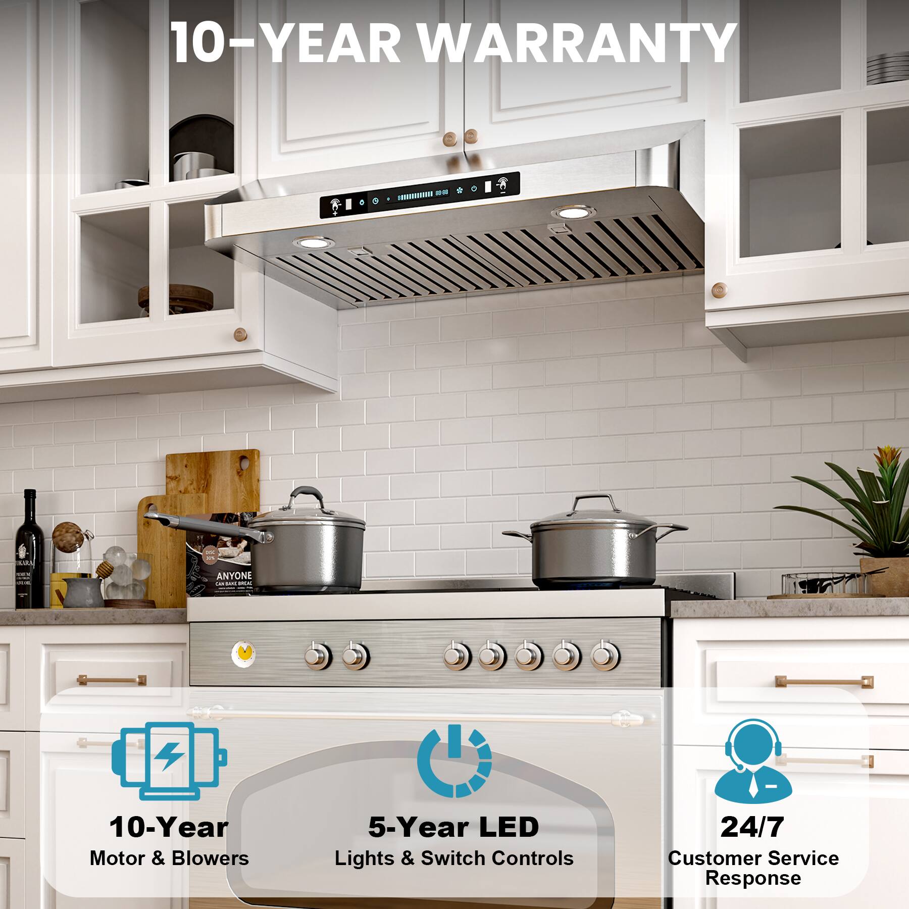 10-YEAR WARRANTY

- 10-Year Motor & Blowers
- 5-Year LED Lights & Switch Controls
- 24/7 Customer Service Response