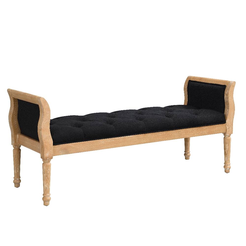 Alt View 1. Ropilly - Ropilly Modern Upholstered Entryway Bench, Charcoal Grey Fabric Seat with Natural Wood Frame and Curved Arms - Charcoal Grey.