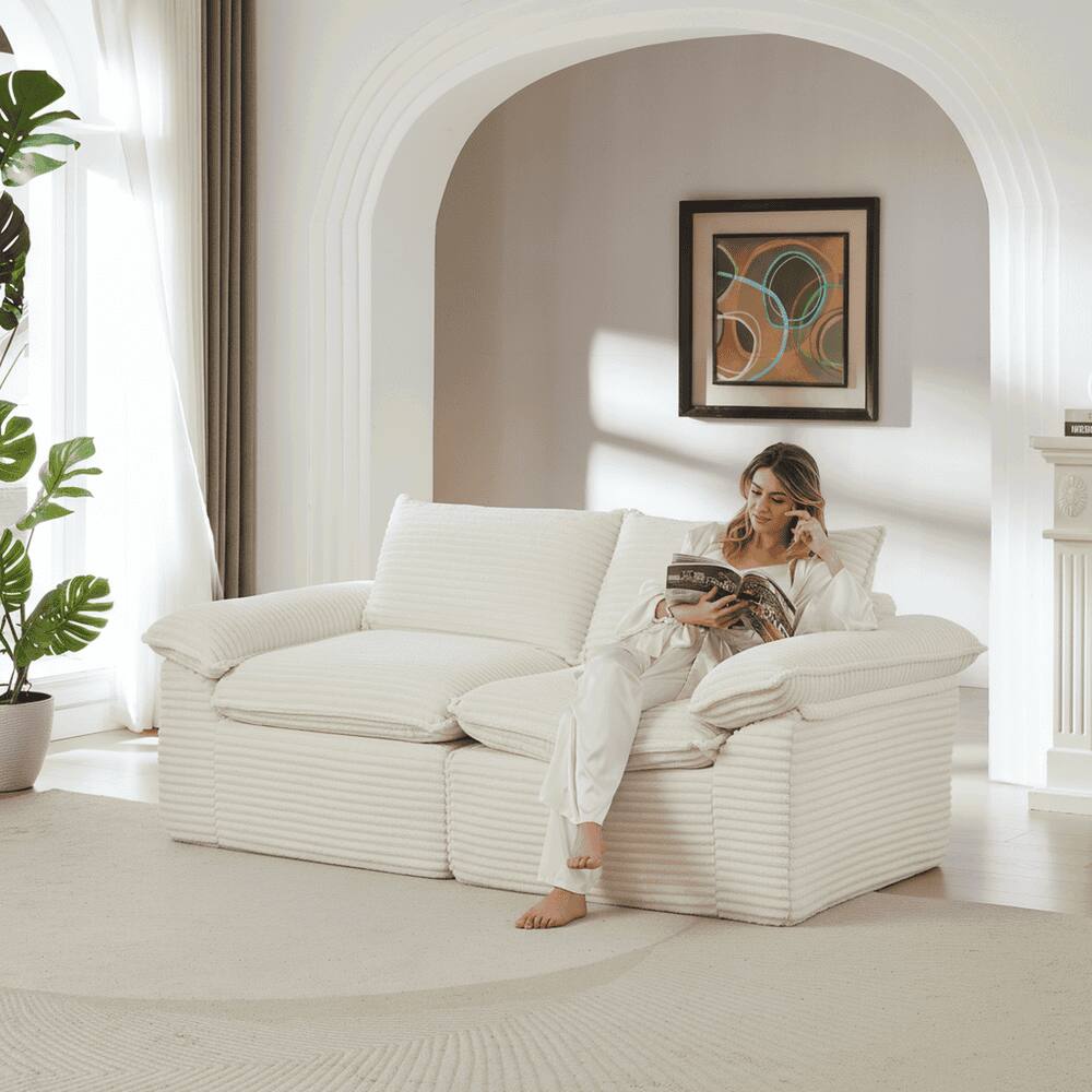 Back. Kadyn - Oversized Modular Corduroy Sofa, Cloud Couch with Removable Cushions, White - White.