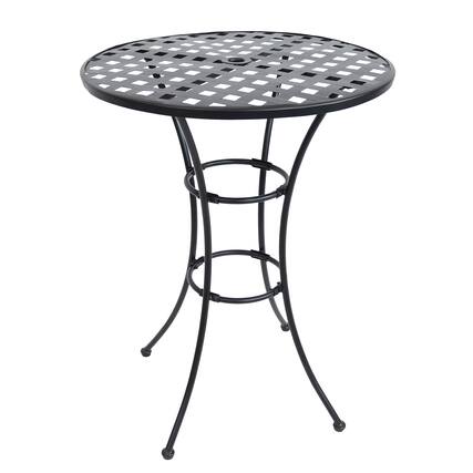 Front. Sunnydaze - 30 in Elegant Wrought Iron Round Patio Bar-Height Table - Black.