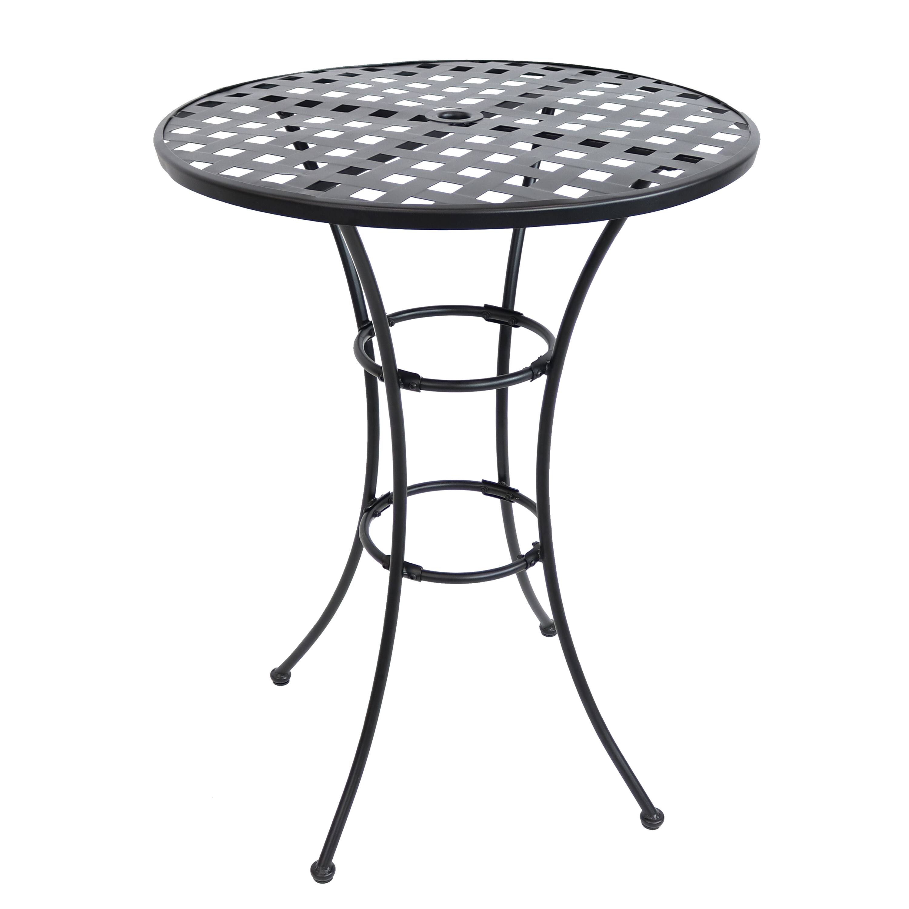 Front. Sunnydaze - 30 in Elegant Wrought Iron Round Patio Bar-Height Table - Black.