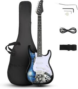 Winado - 39 Inch Electric Guitar, Full-Size Beginner Solid Body Guitar Kit with Gig Bag Strap Tremolo Bar Cable Picks - Blue & White