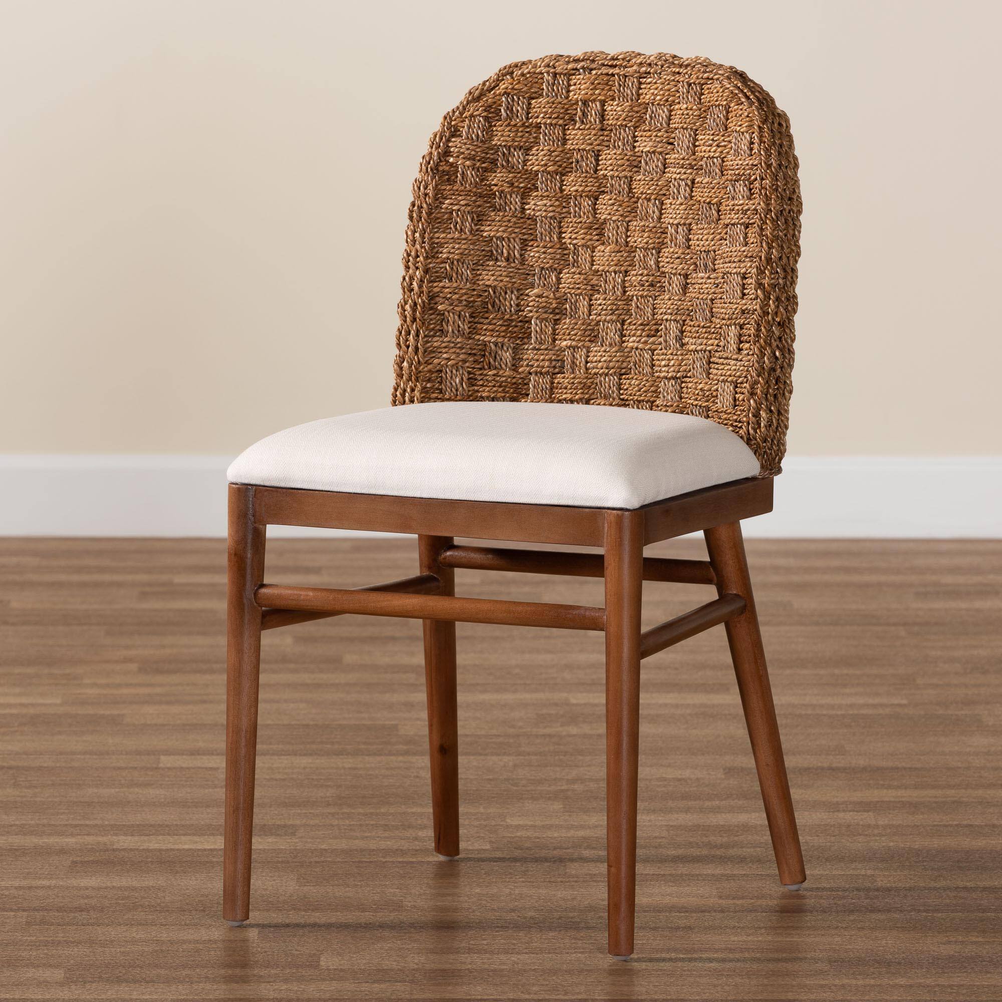 Alt View 5. bali & pari - Denver Modern Bohemian Finished Acacia Wood and Seagrass Dining Chair - White/Walnut Brown.