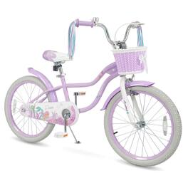 Gymax - 20'' Girls Bike w/Removable Basket Streamers Hand Brake & Coaster Brake Saddle - Purple