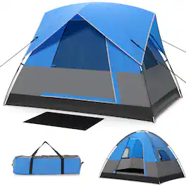 Gymax - Camping Tent for 2-3 People Waterproof & Windproof Family Dome Tent w/ Rainfly Blue - Blue, Black