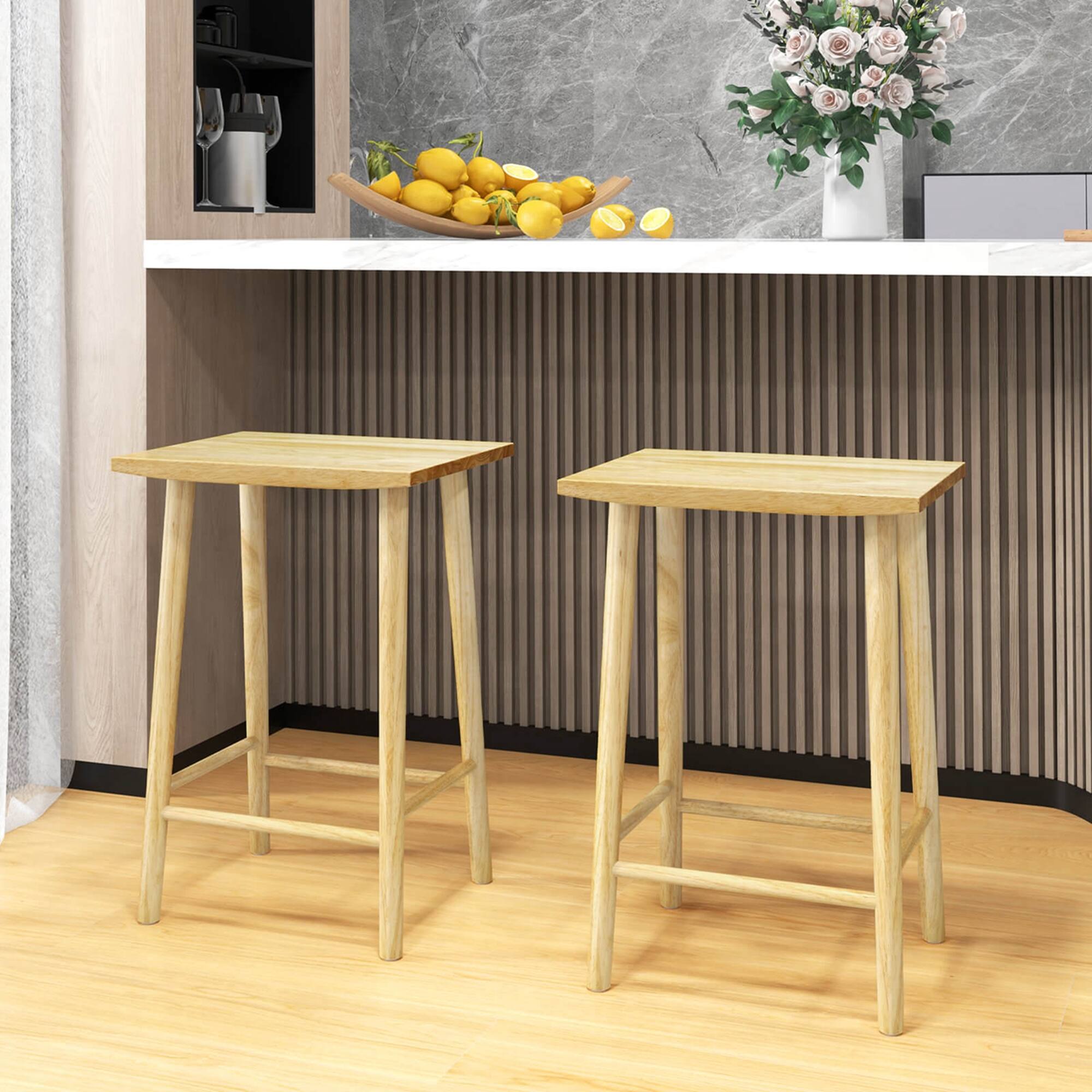 Alt View 1. Costway - 25.5" Counter Height Stool Set of 2 with Footrest & Solid Wood Frame Natural - Natural.