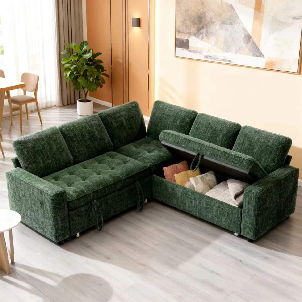 Photos - Sofa Vipbear - 80-inch 5-seater  with pull-out bed, adjustable backrest/storage seat, tool-free assembly - Green BS-S23-CN-GN
