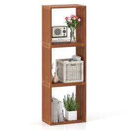 Kadyn - 3-Cube Solid Wood Bookcase - Stacking Storage Organizer, Open Slatted Design, Teak - Brown