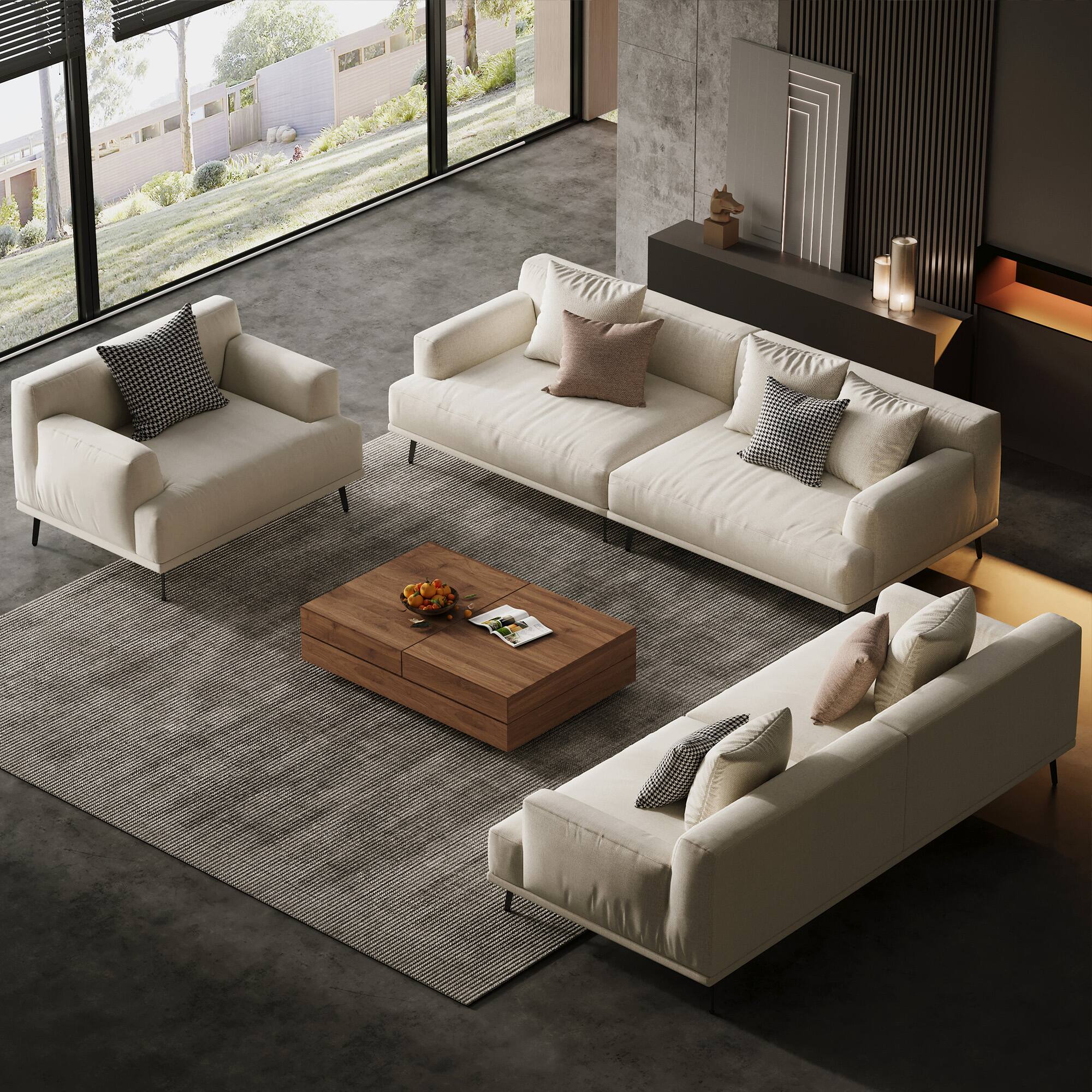 Alt View 4. luck idea - 41.3" Breathable Cotton-Linen Fabric Sofa, Solid Wood Frame, High-Elastic Sponge Seat Cushion - Light Beige.