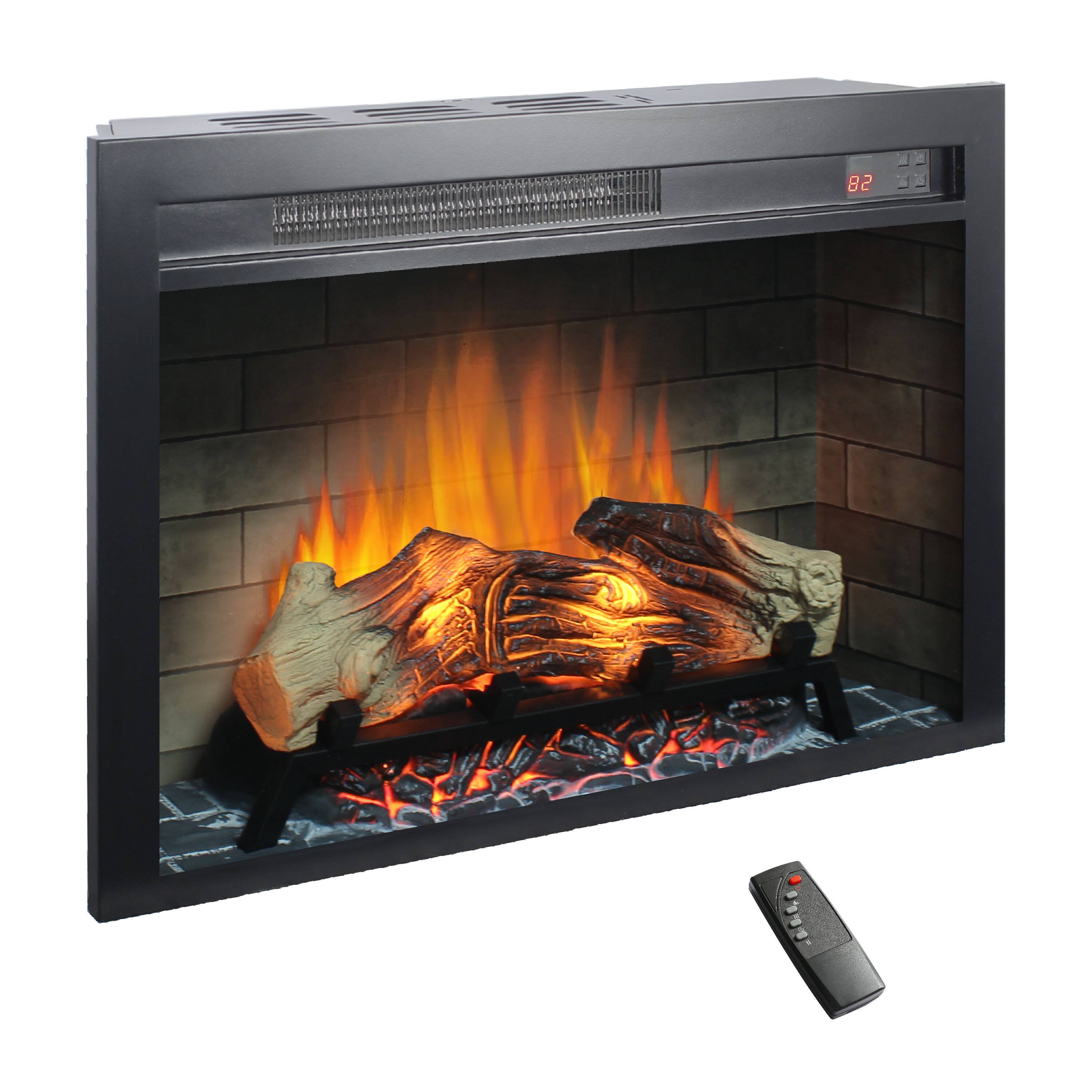 GOODSILO - 28 Inch Electric Fireplace Insert with Multi-Color Flames & Adjustable Brightness - Antique Black