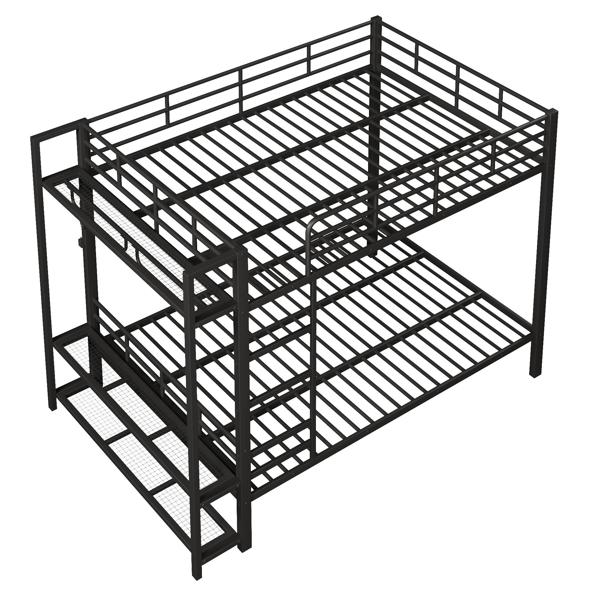 Alt View 1. Whisen - Queen Size Metal Bunk Bed with Storage Shelves & Clothes Hooks, LED Light - Black.