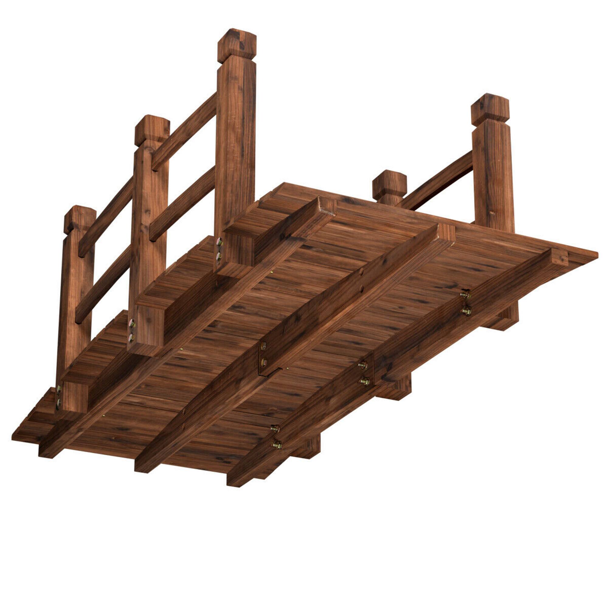 Alt View 5. Gymax - Gymax 5Ft Garden Wooden Bridge Decoration Backyard Pond w/ Safety Rails Brown - Brown.