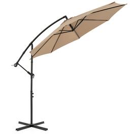 Costway - 10FT Patio Offset Umbrella, Outdoor Cantilever Umbrella with Easy Tilt Adjustment & 8 Ribs - Brown