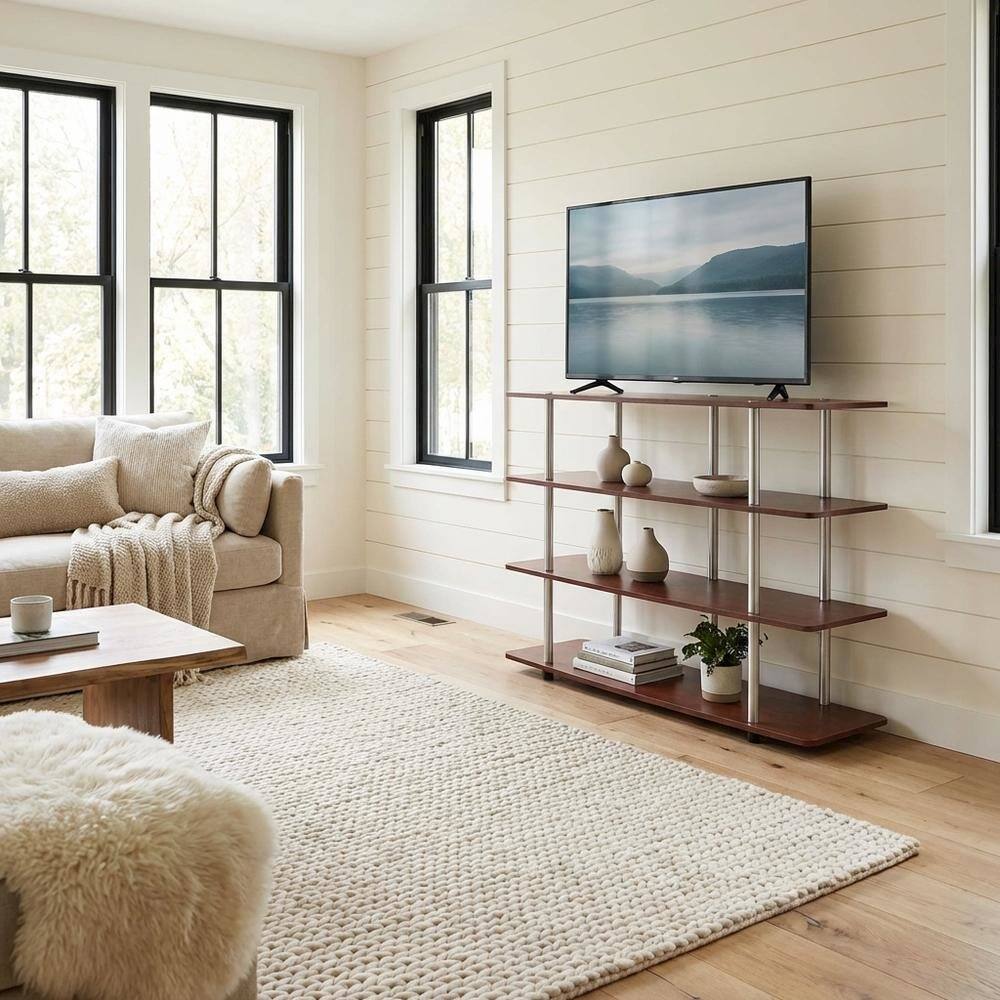Alt View 2. FurniFact - Cherry TV stand with no tools, 4-tier design, for TVs up to 55 inches - Black.