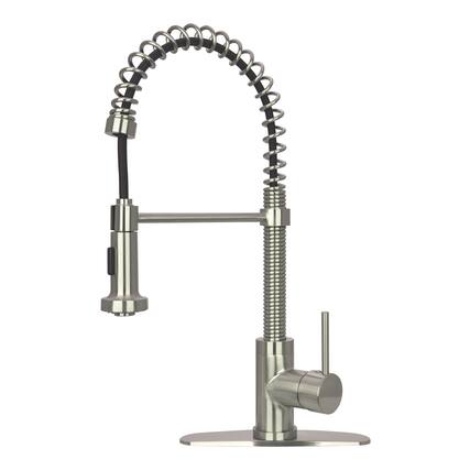 Front. Akicon - Akicon Pre-Rinse Spring Single Handle Solid Brass Kitchen Faucet with Pull Down Sprayer in Brushed Nickel - Brushed Nickel.