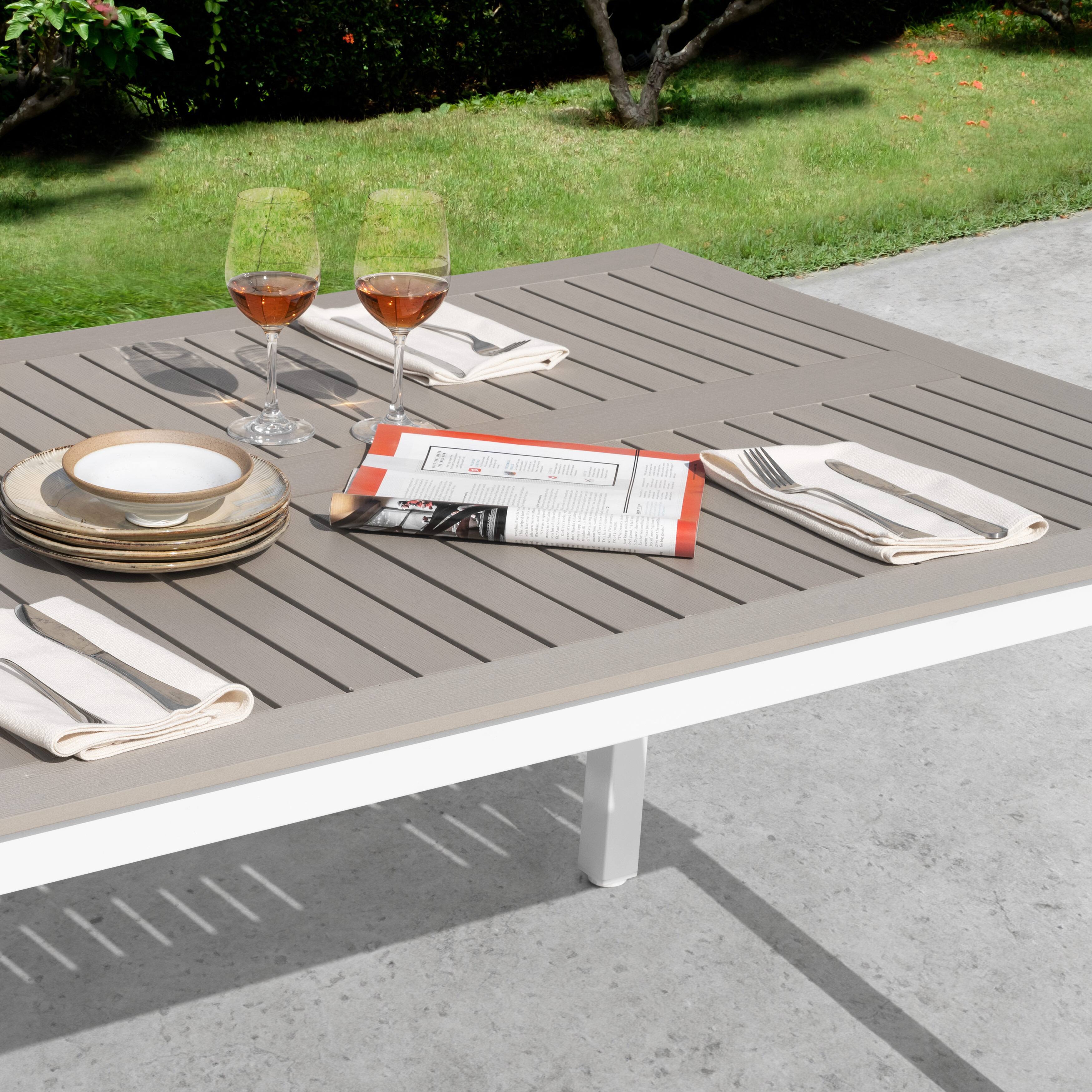 Alt View 7. Nuu Garden - Rectangle Faux Outdoor Dining Table with 1.7'' Umbrella Hole and Wood Texture Tabletop - Light Brown.