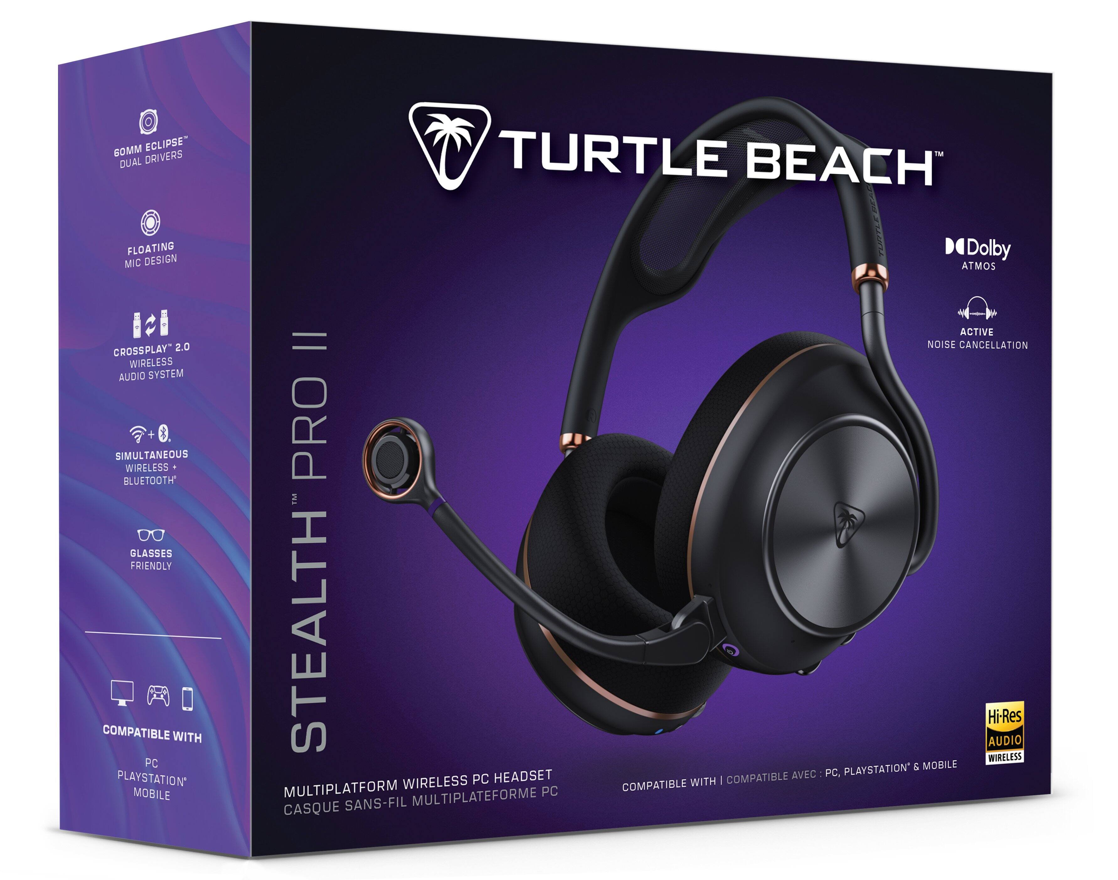 6OMM ECLIPSE™ DUAL DRIVERS  
TURTLE BEACH FLOATING MIC DESIGN  
Dolby ATMOS  
CROSSPLAY™ 2.0 WIRELESS AUDIO SYSTEM  
SIMULTANEOUS WIRELESS BLUETOOTH  
GLASSES FRIENDLY  
COMPATIBLE WITH PC, PLAYSTATION, MOBILE  
STEALTH™ PRO II  
MULTIPLATFORM PC HEADSET  
ACTIVE NOISE CANCELLATION  
Hi-Res AUDIO  
WIRELESS  
COMPATIBLE AVEC : PC, PLAYSTATION & MOBILE