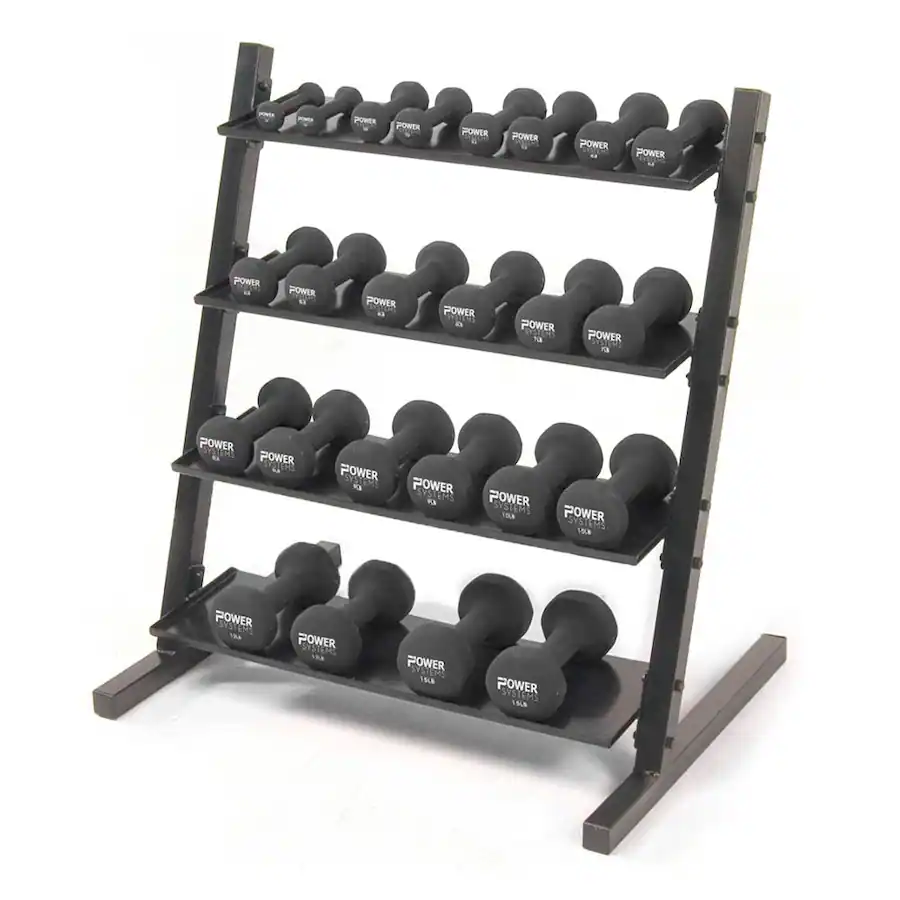 Power Stack Dumbell Rack Power Systems 4 Tier Dumbbell Rack – Steel Weight Rack for Neoprene ...