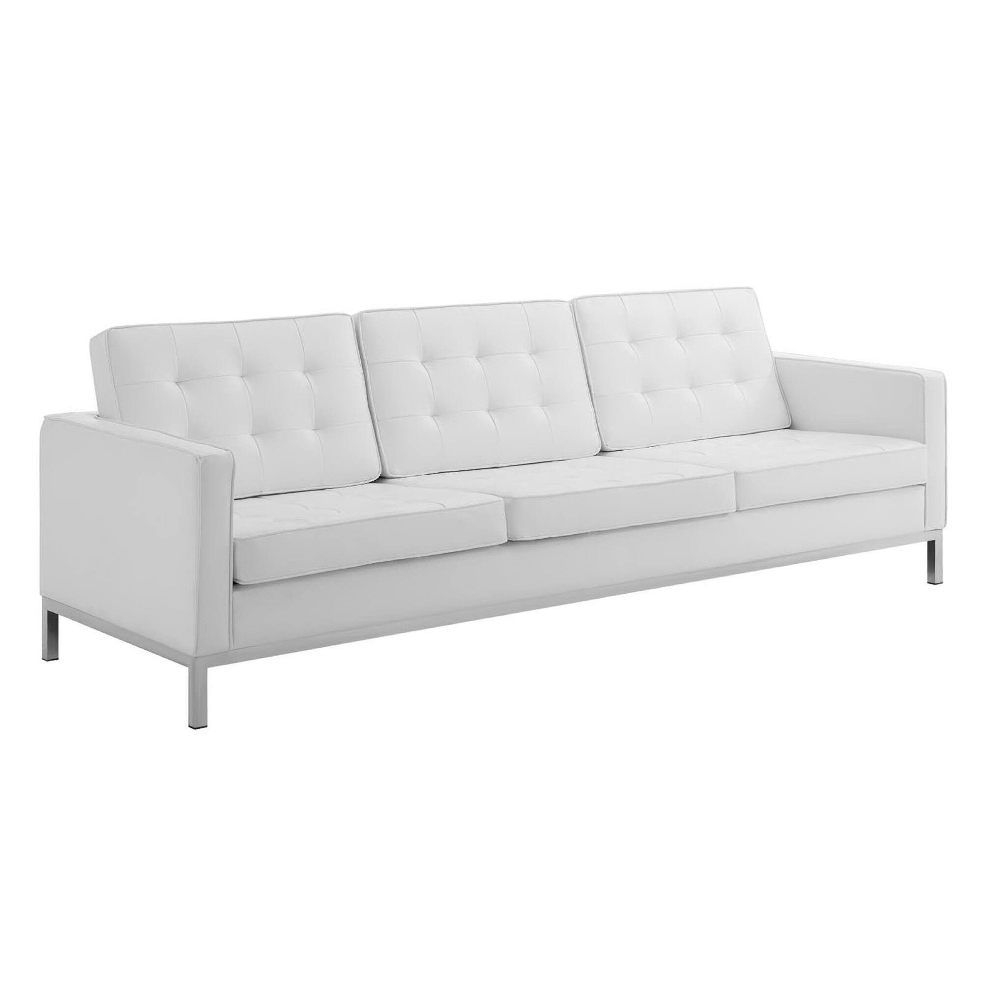 Angle. Modway - Loft Tufted Upholstered Faux Leather Sofa and Armchair Set by Modway - White.