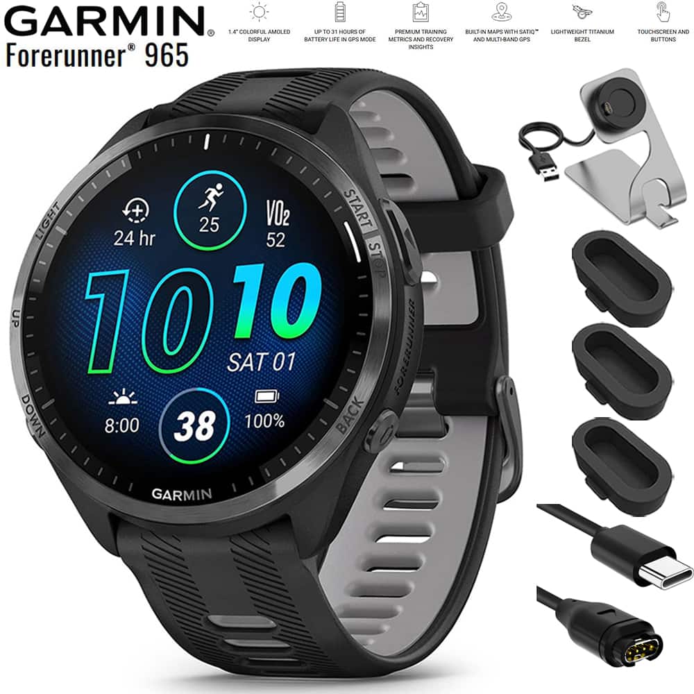 Garmin - Forerunner 965 Running Smartwatch Black and Powder Gray + Charging Bundle - Carbon Gray TLC/Titanium - (2023) price history on PriceWatchPro