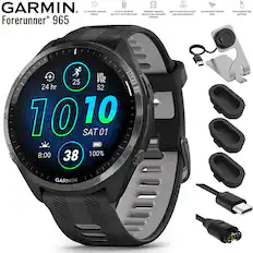 GARMIN
Forerunner 965
1.4" COLORFUL AMOLED DISPLAY
UP TO 10 HOURS BATTERY LIFE IN GPS MODE
PREMIUM TRAINING METRICS AND RECOVERY INSIGHTS
BUILT-IN MAPS WITH SAT+ AND MULTI-BAND GPS
LIGHTWEIGHT TITANIUM BEZEL
TOUCHSCREEN AND BUTTONS
24 hr
25
52
7010
SAT 01
8:00
38
100%
GARMIN