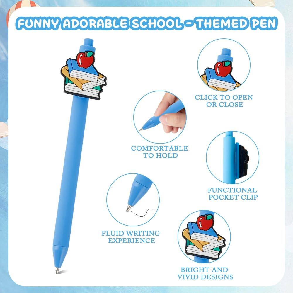 FUNNY ADORABLE SCHOOL-THMED PEN

- CLICK TO OPEN OR CLOSE
- COMFORTABLE TO HOLD
- FUNCTIONAL POCKET CLIP
- FLUID WRITING EXPERIENCE
- BRIGHT AND VIVID DESIGNS