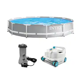 Intex - 26711EH 12ft x 30in Frame Above Ground Swimming Pool Set & Robot Vacuum - Gray