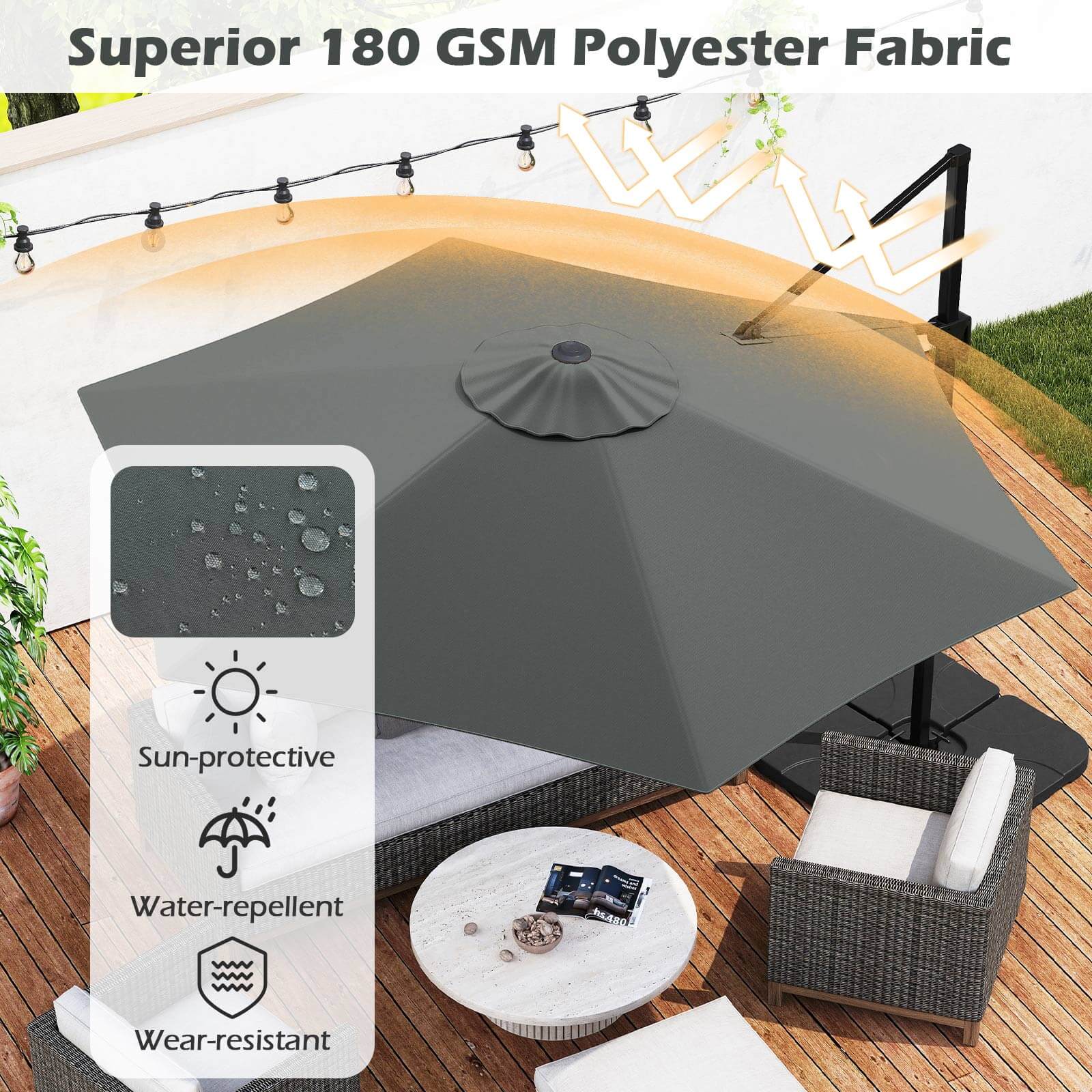 Superior 180 GSM Polyester Fabric

- Sun-protective
- Water-repellent
- Wear-resistant